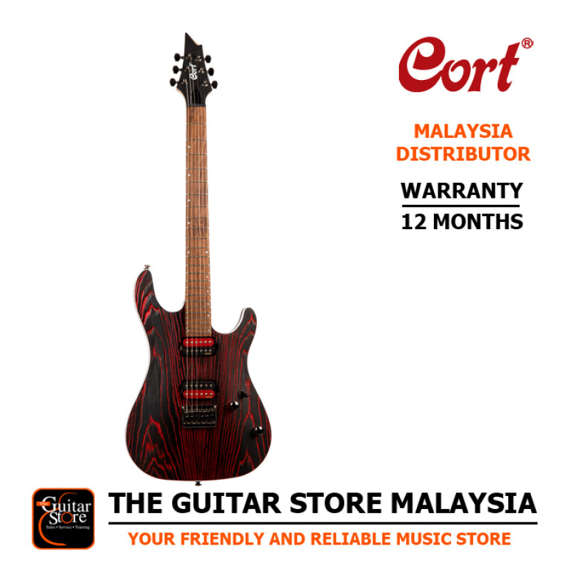 Cort KX300 Etched EMG Pickups Ash Burled Electric Guitar With Gigbag (Black Red) Malaysia
