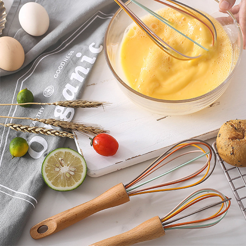 SHOOTHE Manual Eggholder Strainer Tool Multifunction Kitchen Gadgets Cream Blender Egg Beater Wooden handle 1Pcs 12/10/8Inch