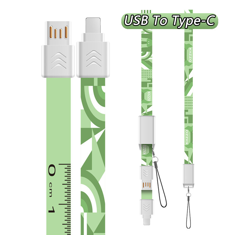 VAORLO 30cm Portable Keychain USB Type-C Lightning Data Charging Cable Compatible with iPhone IOS For Android Key Ring Charging Keychain