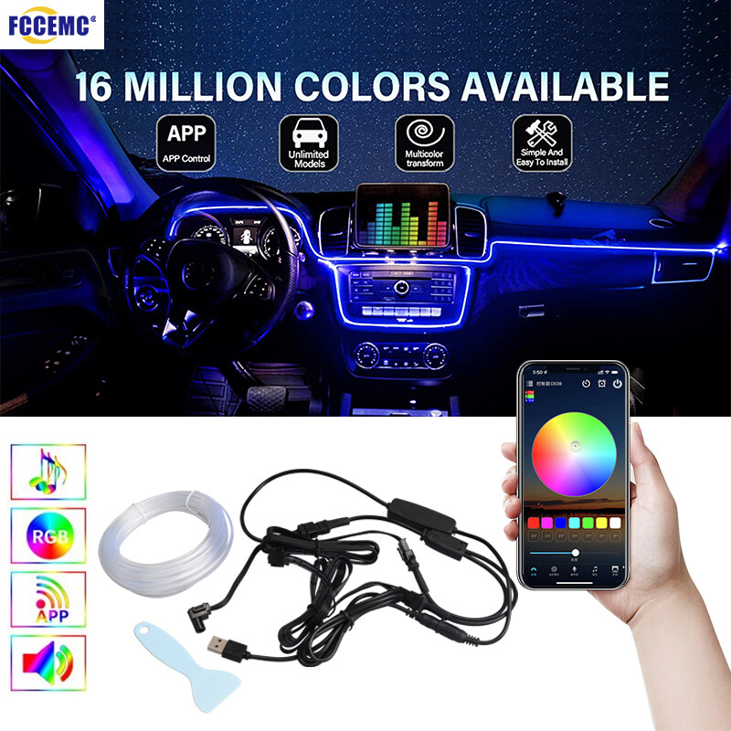 Led Car Interior Neon Lights Strip RGB App Multiple Modes Sound Control