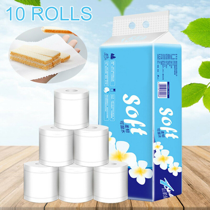 10 Rolls Toilet Paper Bulk Bath Bathroom Tissue White 4 Ply Home ...