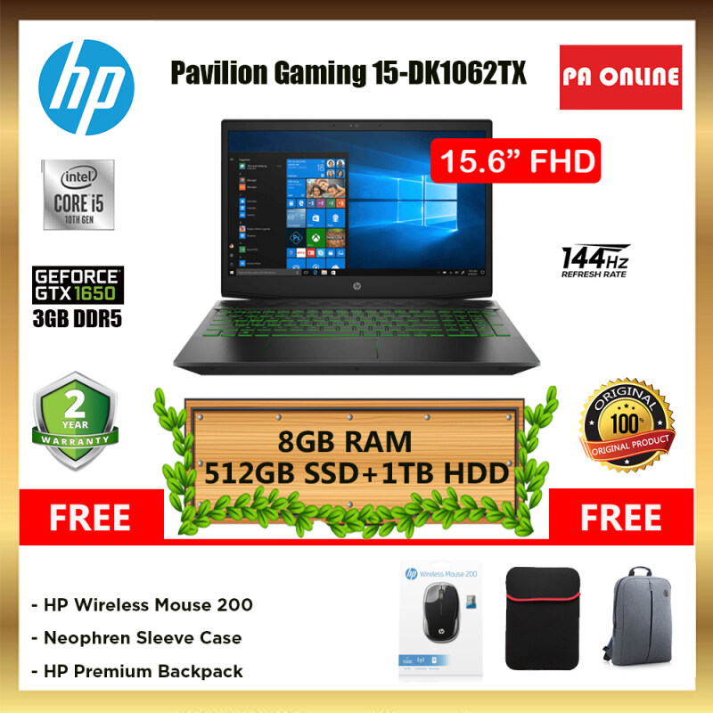 HP Pavilion Gaming 15-DK1062TX -24GB RAM -Intel Core i5-10300H /8GB-24GB RAM /512GB SSD+1TB /4GB GeForce GTX 1650 /15.6 FHD IPS 144Hz /WIN 10 /2 Years Malaysia