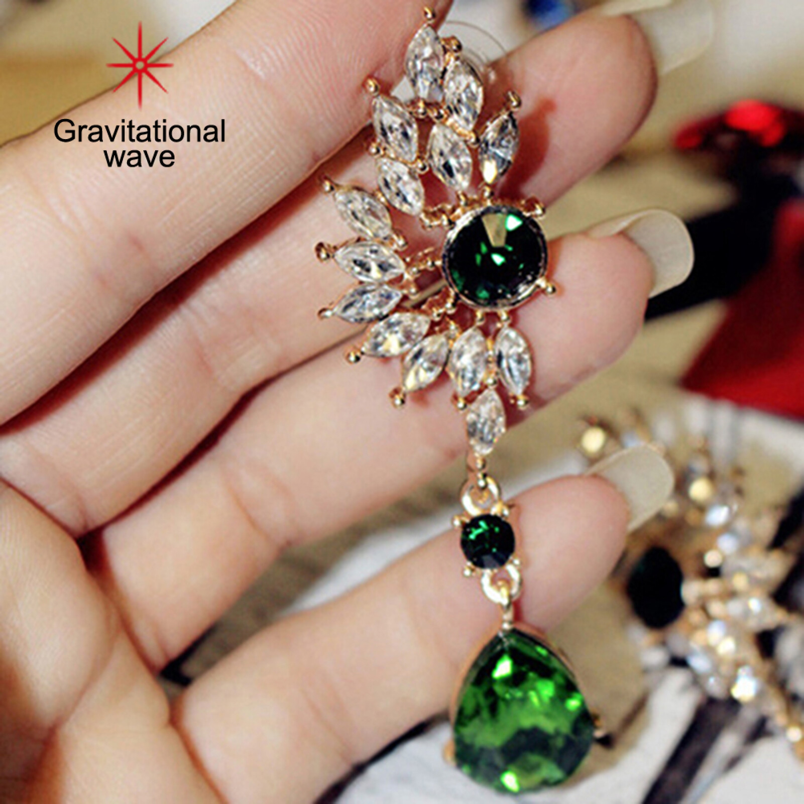 Gravitational wave Women Wing Shape Rhinestone Long Dangle Studs Drop Earrings Jewelry Charm