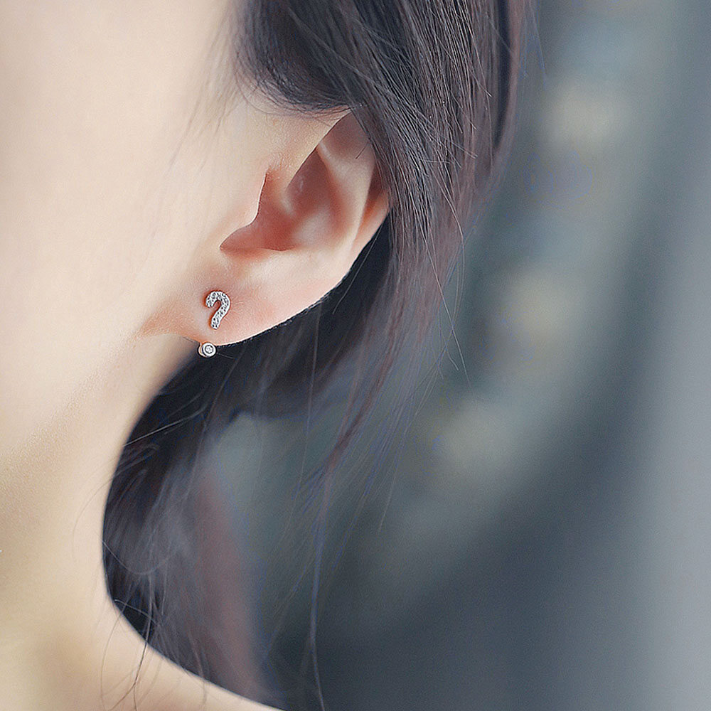 Silver Needle Creative Question Exclamation Mark Symbol Crystal Rhinestone Tiny Gift For Women Daily Jewelry Stud Earrings Ear Studs