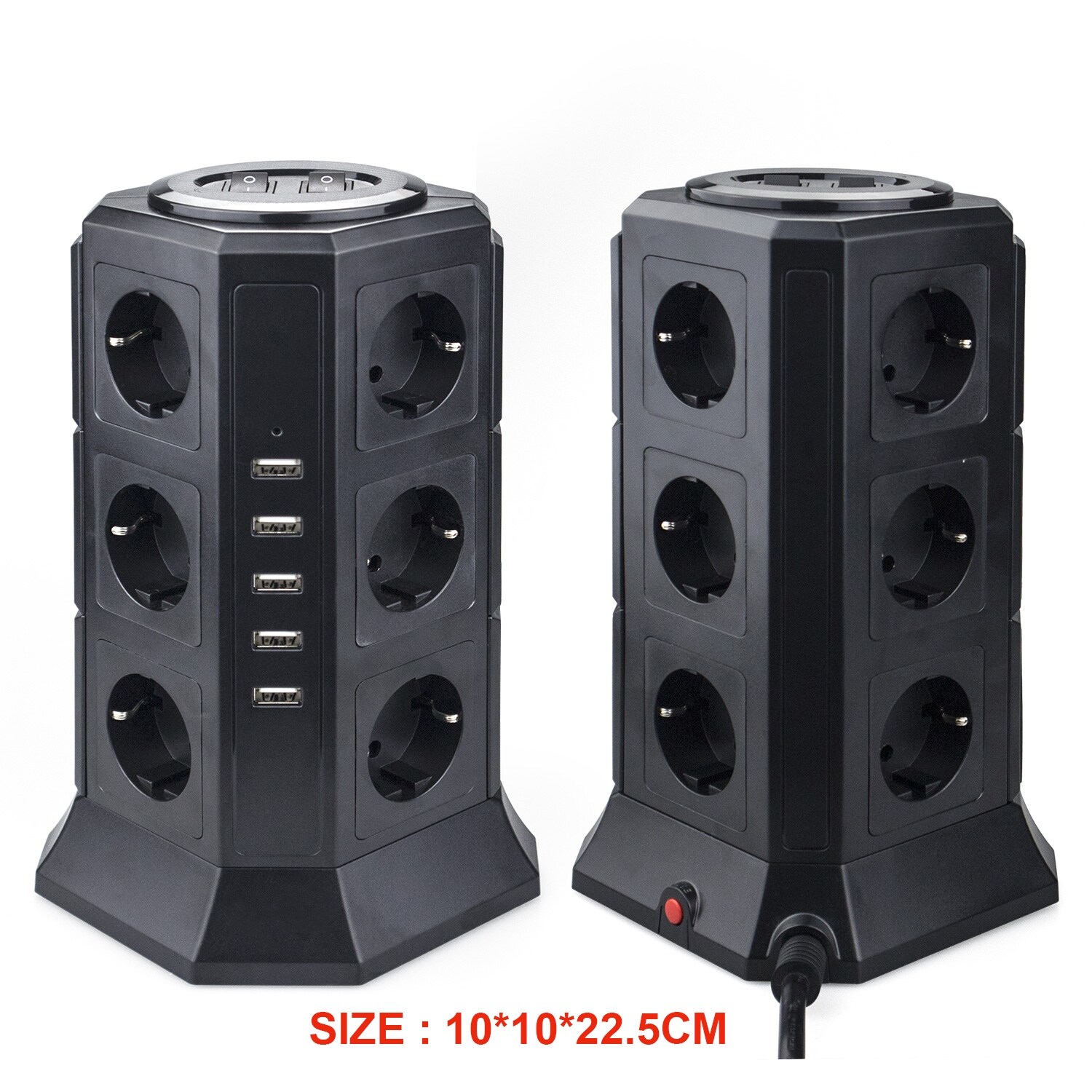 [HOT W] Tower Multi Power Strip Vertical EU Plug 12 Way Outlets Sockets with USB Surge Protector Circuit Protection 2m Extension Cord