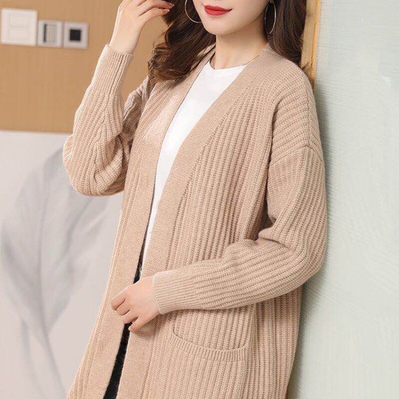Cardigan Sweater Women All-match Long-sleeved Loose Loose Korean Style Mid-length Sweater Jacket Women Casual Cardigan Sweater