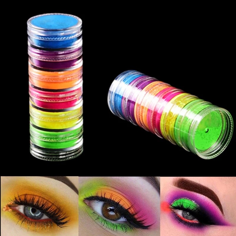 6 colors/set Fluorescent Neon Pigment Eye Shadow Makeup Palette Glitter Eyeshadow Nail Powder