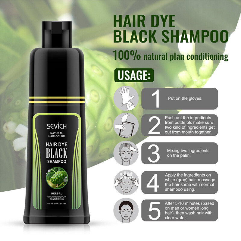 SEVICH Natural Herbal Essence Shampoo 250ML Permanent Grey Hair Return Black Dye Shampoo