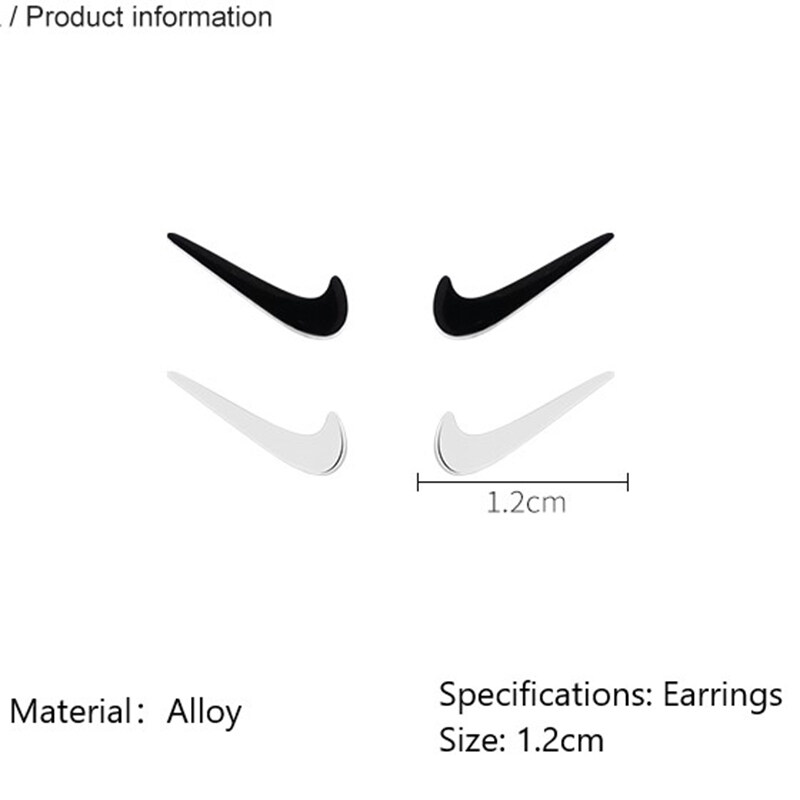 Hoa tai vòng tròn móc thời trang cho nữ IN Phong cách thể thao Chất liệu thép titan Màu đen Trắng Dấu kiểm chiến thắng Cặp đôi Bông tai
