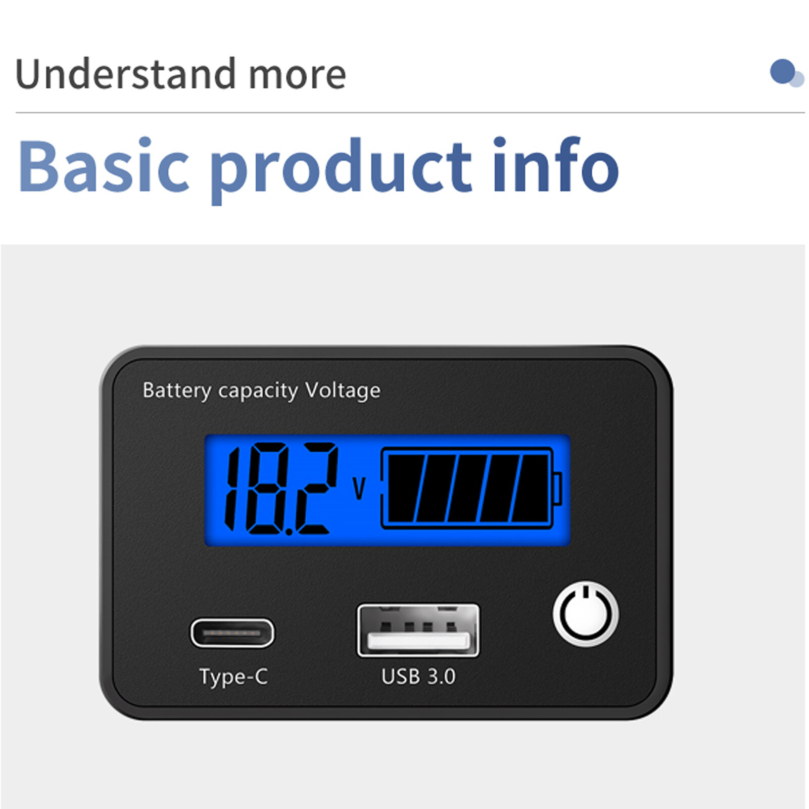 Farfi Battery Capacity Indicator LCD Screen USB/Type-C Interface 12V/24V Digital Display Battery Tester Industrial Supply Useful Voltage Meter