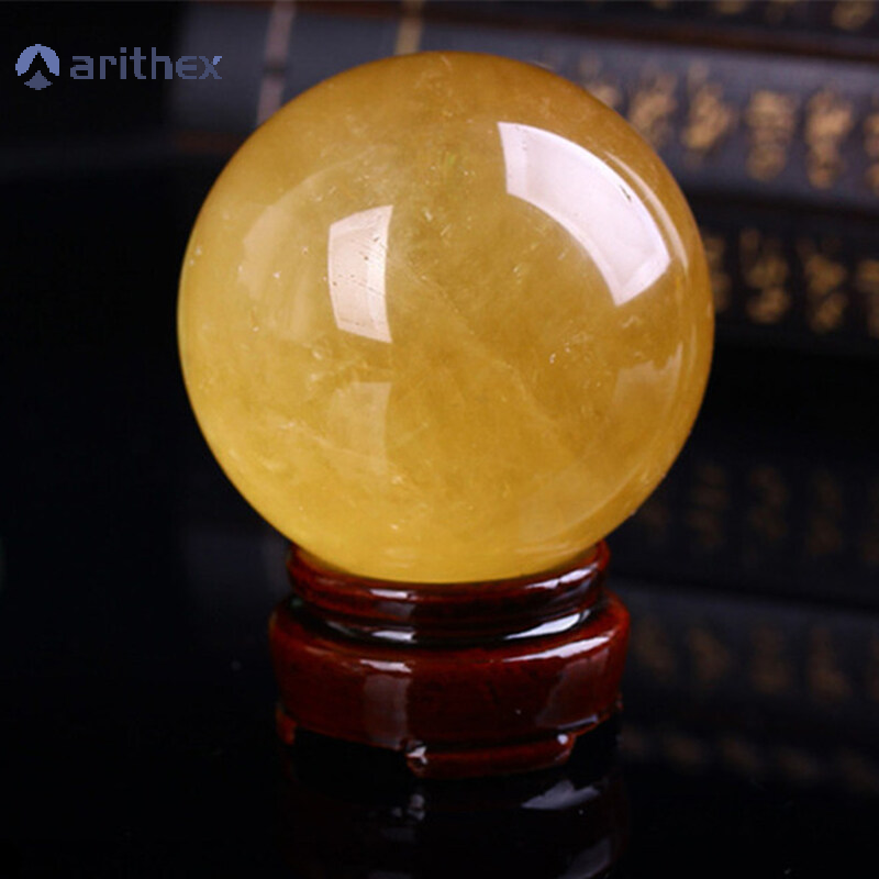 Arithex bokali 1 quả cầu pha lê thạch anh citrine tự nhiên mới 40mm, đá quý chữa bệnh có chân đế