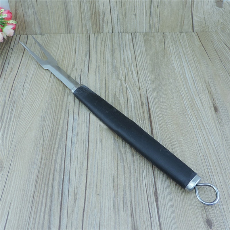 18''stainless Steel Bbq Fork Black Long Meat Forks Plastic Handle Barbecue Fish Fork Grill Bbq Accessories Cooking