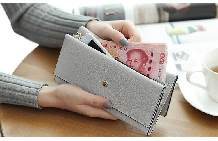 Women Long Wallet Cross Pattern Tri-fold Large-capacity Multi-Card Slots Multi-function Fashion Wallet Clutch
