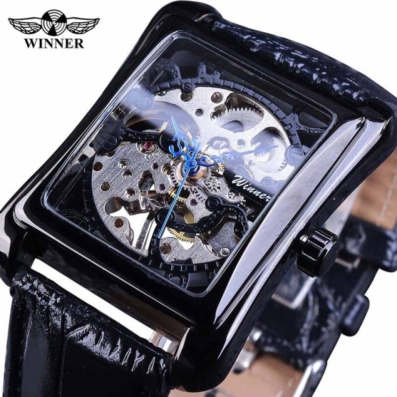 Nơi bán Đồng hồ nam mặt kính vuông độc đáo thiết kế mạnh mẽ nam tính, dây da lịch lãm WINNER