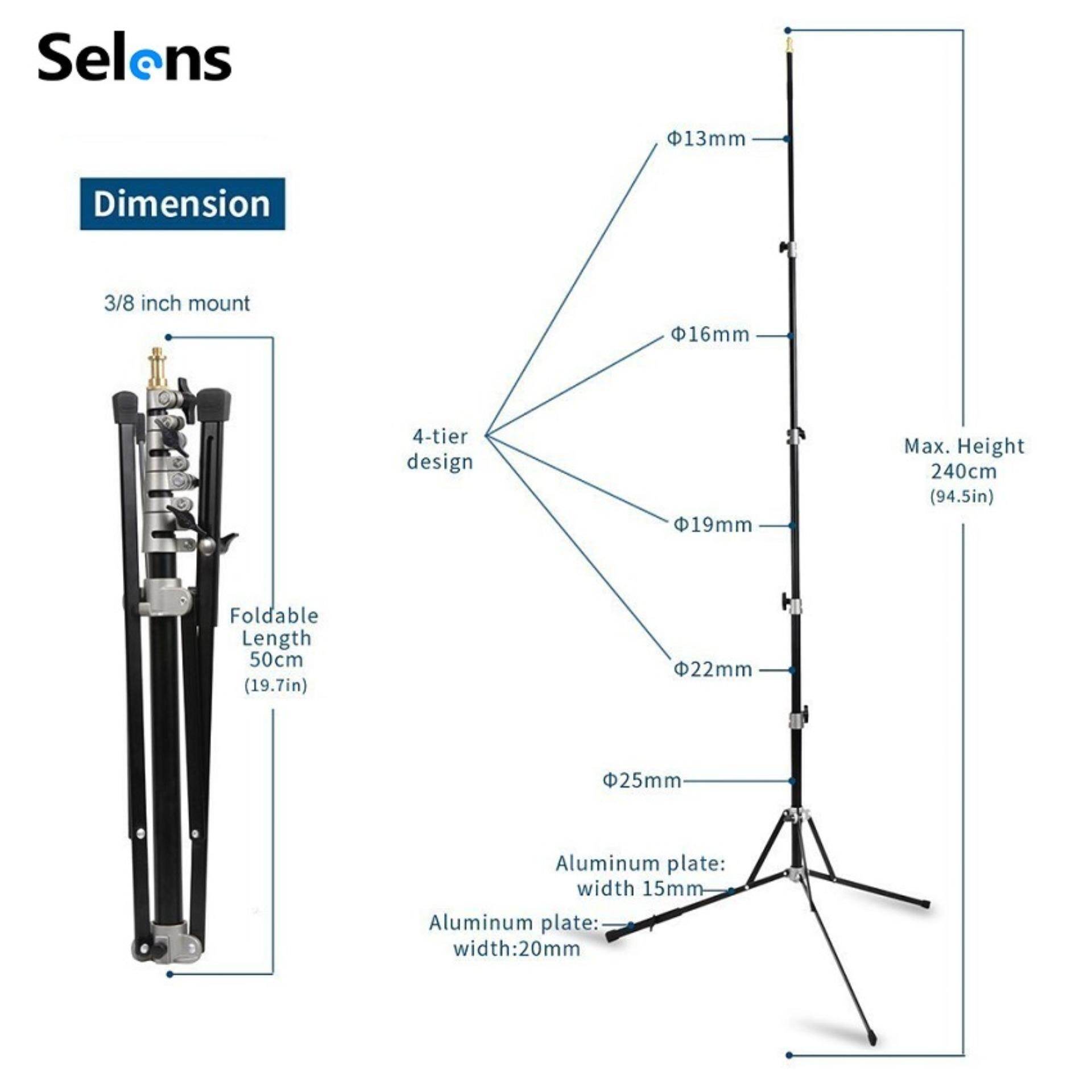 Selens Bộ đèn studio 240cm chụp ảnh/quay phim/livestream chuyên nghiệp với giá đỡ 3 chân có thể gập lại và dễ dàng mang theo bằng nhôm giá tốt - INTL