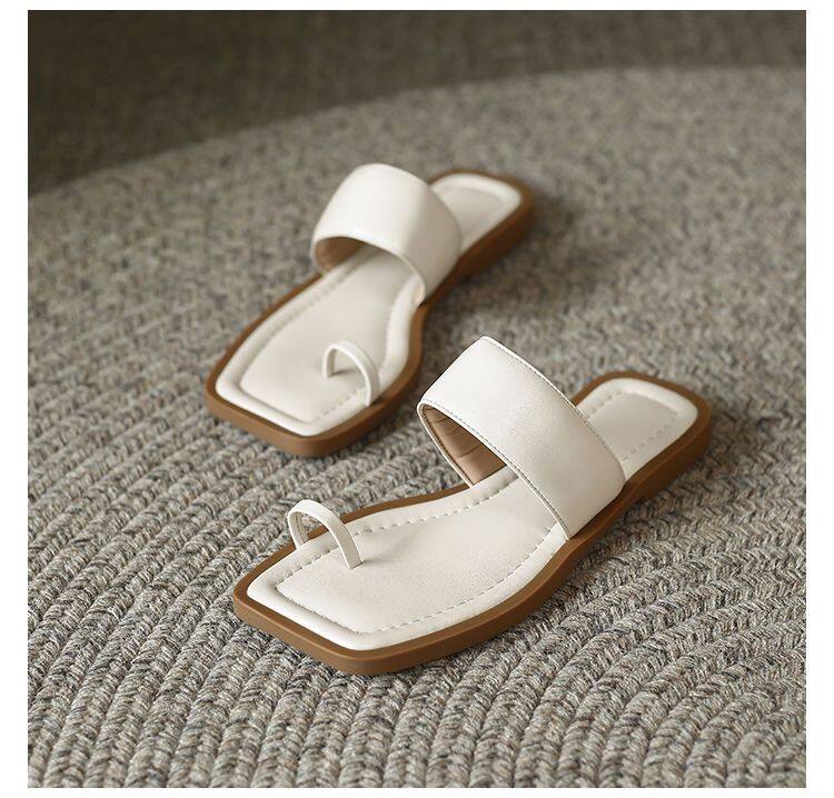 Huilm, women's high-heeled shoes 2024 Korean version of simple soft leather sandals with flip-flops with casual slippers on sale