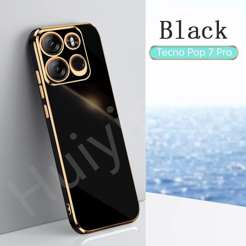 Tecno Pop 7 Pro BF7ขอบตรงเคสโทรศัพท์แบบพลาสติกนิ่มสี่เหลี่ยมชุบไฟฟ้าเคส ...