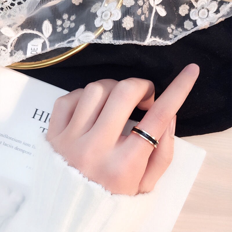 Nhẫn Phong Cách Hàn Quốc Đen Trắng 18K, Dành Cho Cặp Đôi