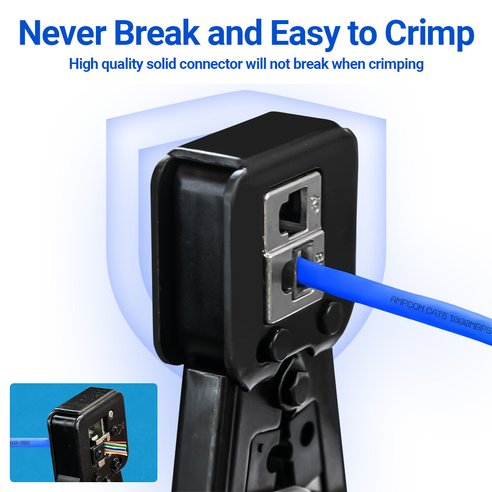 AMPCOM CAT6 RJ45 Pass Through Connectors EZ to Crimp Modular Network Connector For Computer Hardware Stranded UTP Cable
