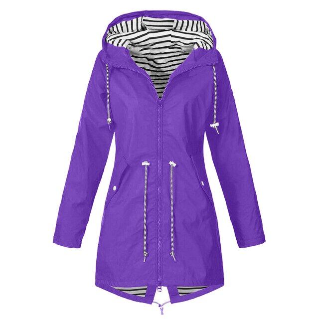 Women Ladies Raincoat Wind Waterproof Jacket Hooded Rain Mac Outdoor Poncho Coat Outdoor Forest Wear
