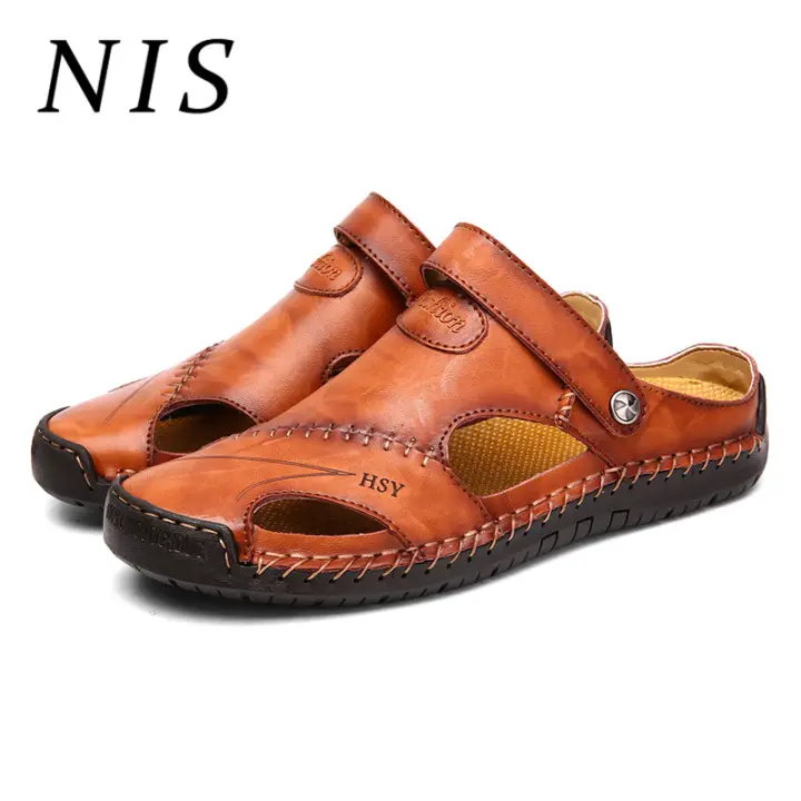 mens leather sandals closed toe