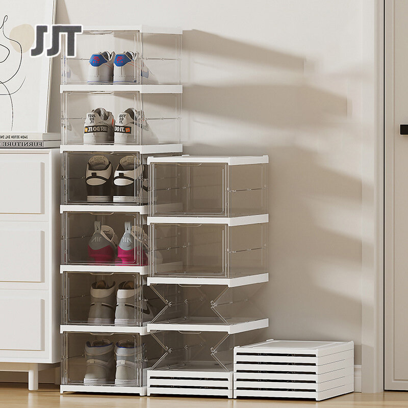 Transparent folding shoe box multi-layer shoe storage box integrated installation-free household shoe cabinet plastic shoe rack display stand
