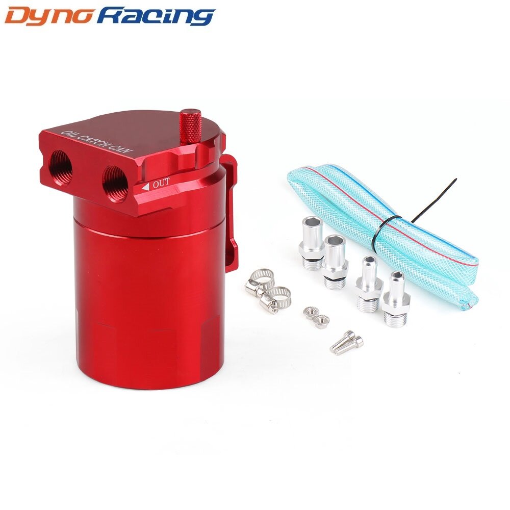 Red Universal Baffled Aluminum Oil Catch Can Reservoir Tank / Oil Tank with 9mm&15mm Fittings and Oil Dipstick
