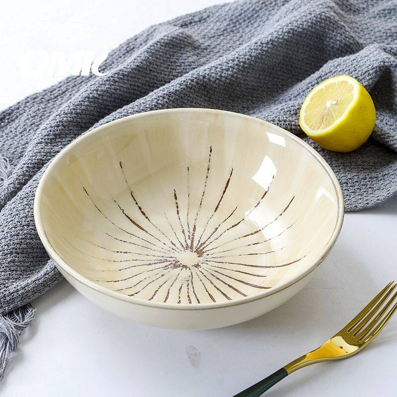 Omk Nhật Bản phong cách cổ điển đồ đá 8 inch bát đựng sa lát 850ml nhà Bộ đồ ăn bằng gốm thiết lập