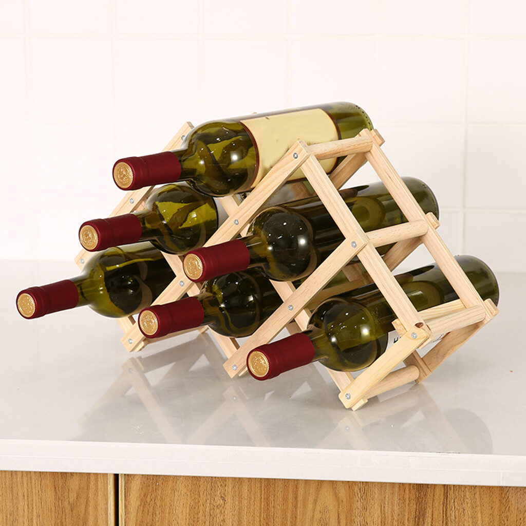 Blesiya Folding Wood Wine Rack Display Table Bottle Storage for Countertop Kitchen