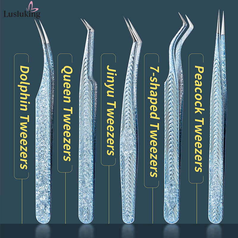 Eyelash Extension Tweezers With Cracked Ice Pattern Tweezers