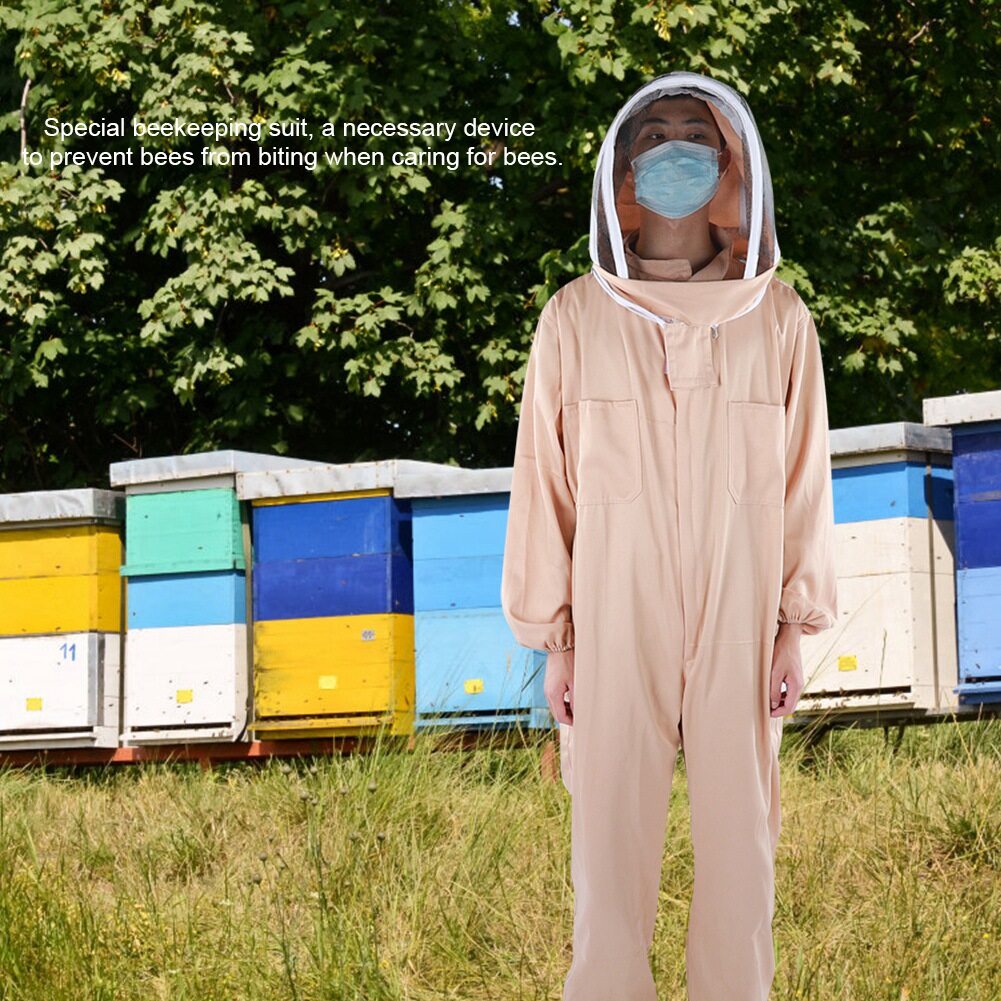 Apiary โพลีเอสเตอร์แจ็คเก็ตเลี้ยงผึ้งชุดป้องกัน Bee ชุดผึ้ง Smock อุปกรณ์ Apricot