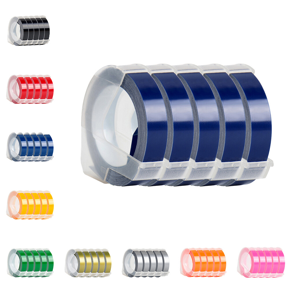 5pcs 20 colors 9mm 3d embossing pvc label tapes compatible for manual label maker dymo 1610 1880 12965 for motex e101 e202 e303 printers