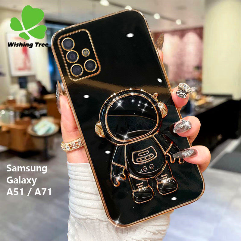 For Samsung Galaxy A51 / Samsung Galaxy A71 Astronaut Bracket Luxury Plating Gold Soft Phone Cases Cover