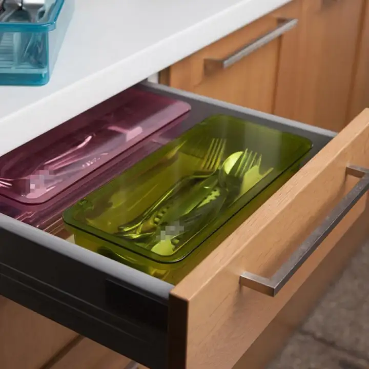 Outflety Flatware Tray Kitchen Drawer Drain Organizer With Lid