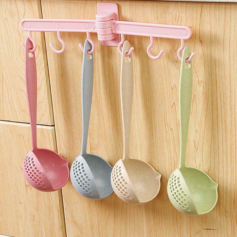 2 in 1 Wheat Straw Soup Spoon Ladle Filter Solid Color Kitchen Colander Spoon Long Handle Oat Filter Spoons Home Cooking Tools Kitchen Accessories