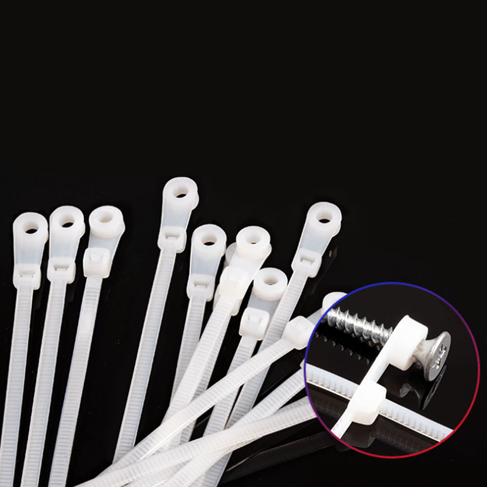 100Pcs 4x150mm/4x200mm Nylon Cable Zip Ties With Screw Hole Mount Self Locking Loop Wrap Bundle Ties Straps