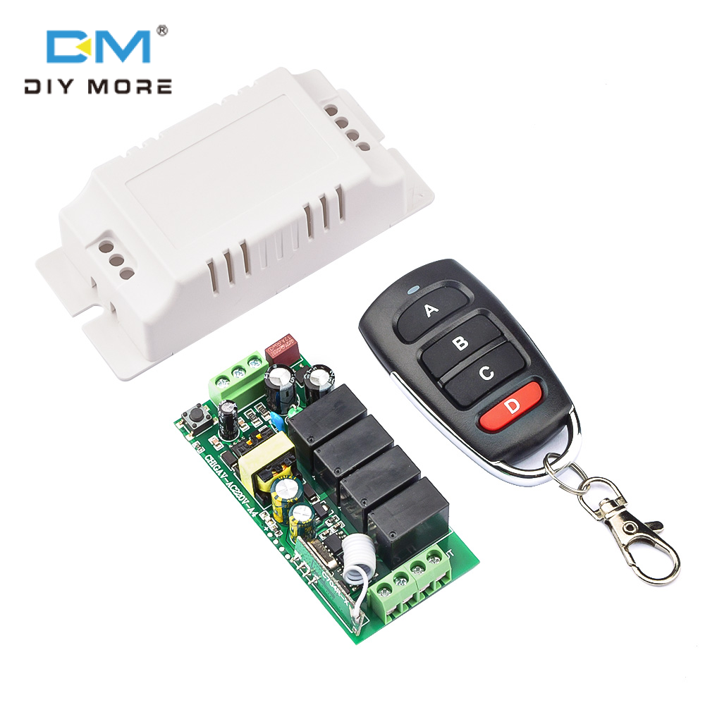[100% Original] diymore 4CH Relay Receiver Module RF Switch for Gate Garage opener 433MHz Universal Wireless Remote Control AC110V-220V