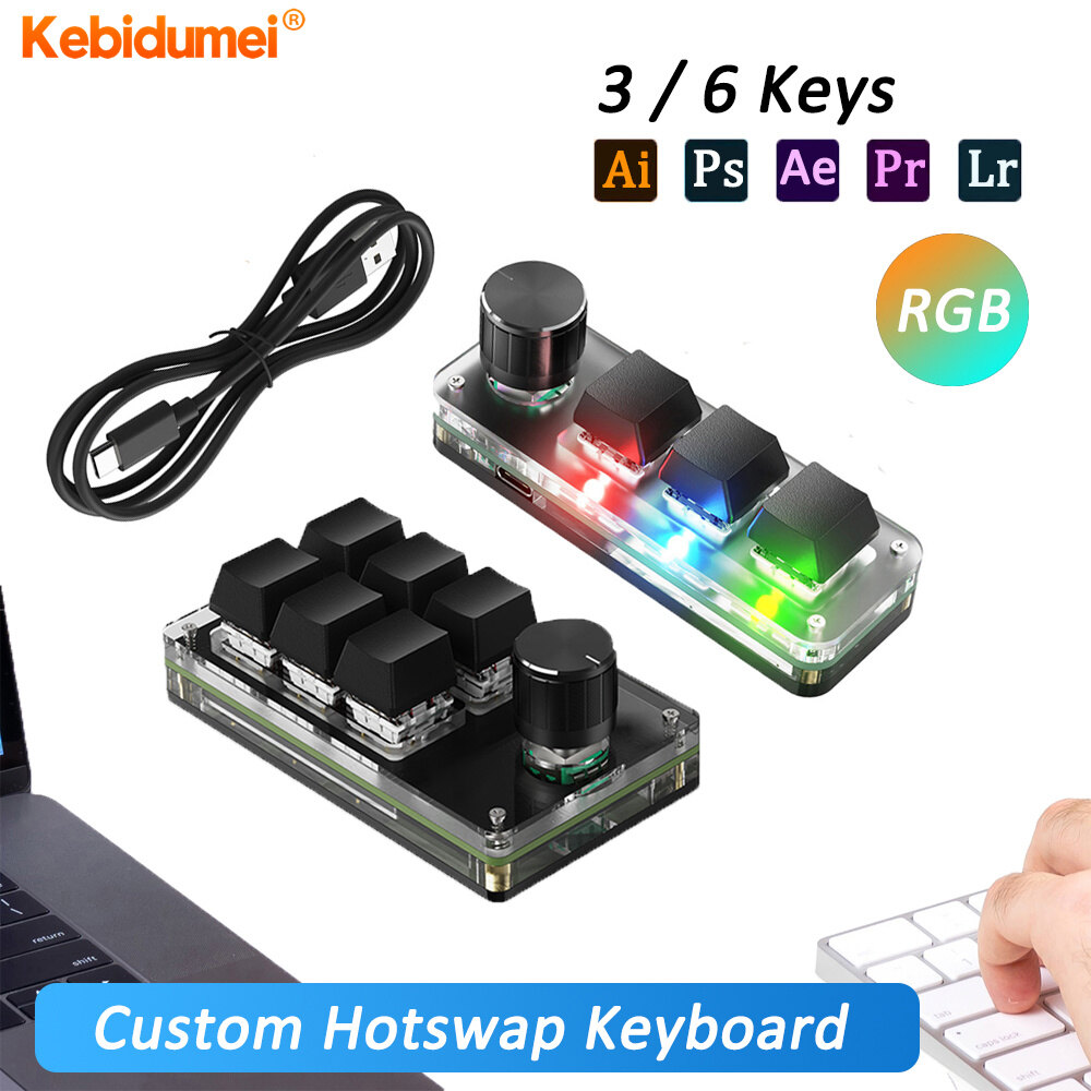 Kebidumei DIY Programming Custom Knob Keyboard Macro USB RGB 3/6 Key Copy Paste Mini PC Photoshop Gaming laptop Keypad Mechanical Macropad