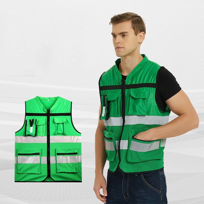 Green Safety Vest Reflective Surveryor Mesh Safety Vest Jacket High