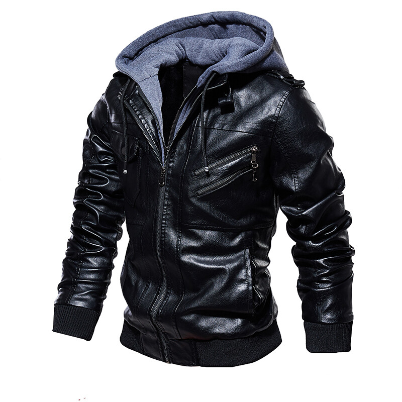 Mens PU Jackets Outwear Leather Hooded Biker Coat MenCool Motorcycle Jacket Male Winter Autumn Jaquet 4XL