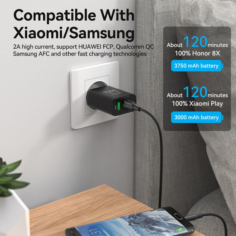 Vention Cáp Micro USB Cáp Dữ Liệu USB Sạc Nhanh 3A 2M 3M Cho Điện Thoại Di Động Samsung Xiaomi Huawei Android Cáp Sạc USB