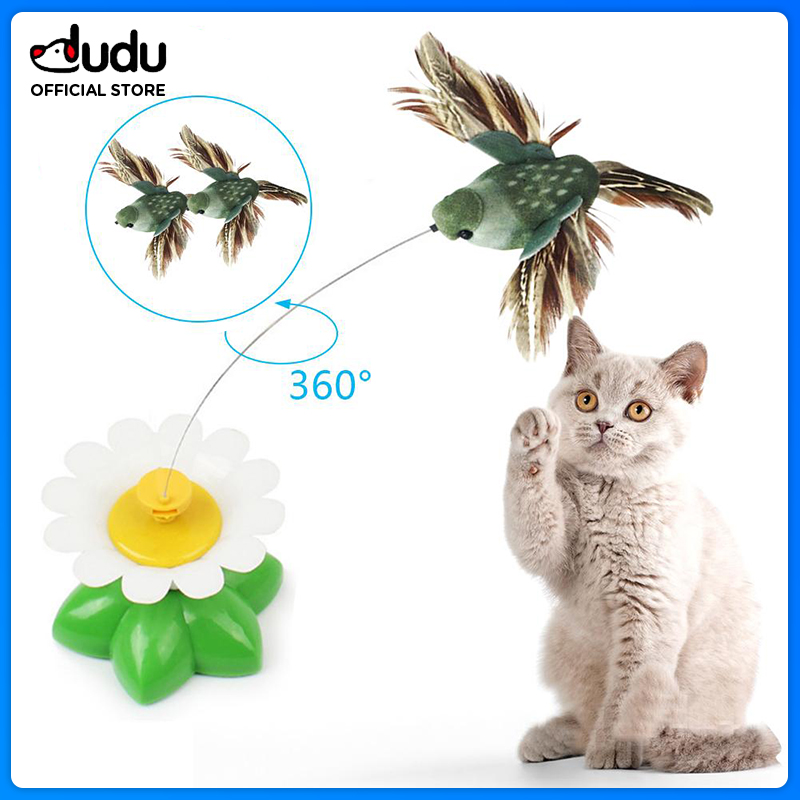 【DUDU Pet 】Electric Swivel Seat Birdie Funny Cat Pet Toy Cat Kitten Auto Flying Birds Kitty Teasing Toys (Random Color）