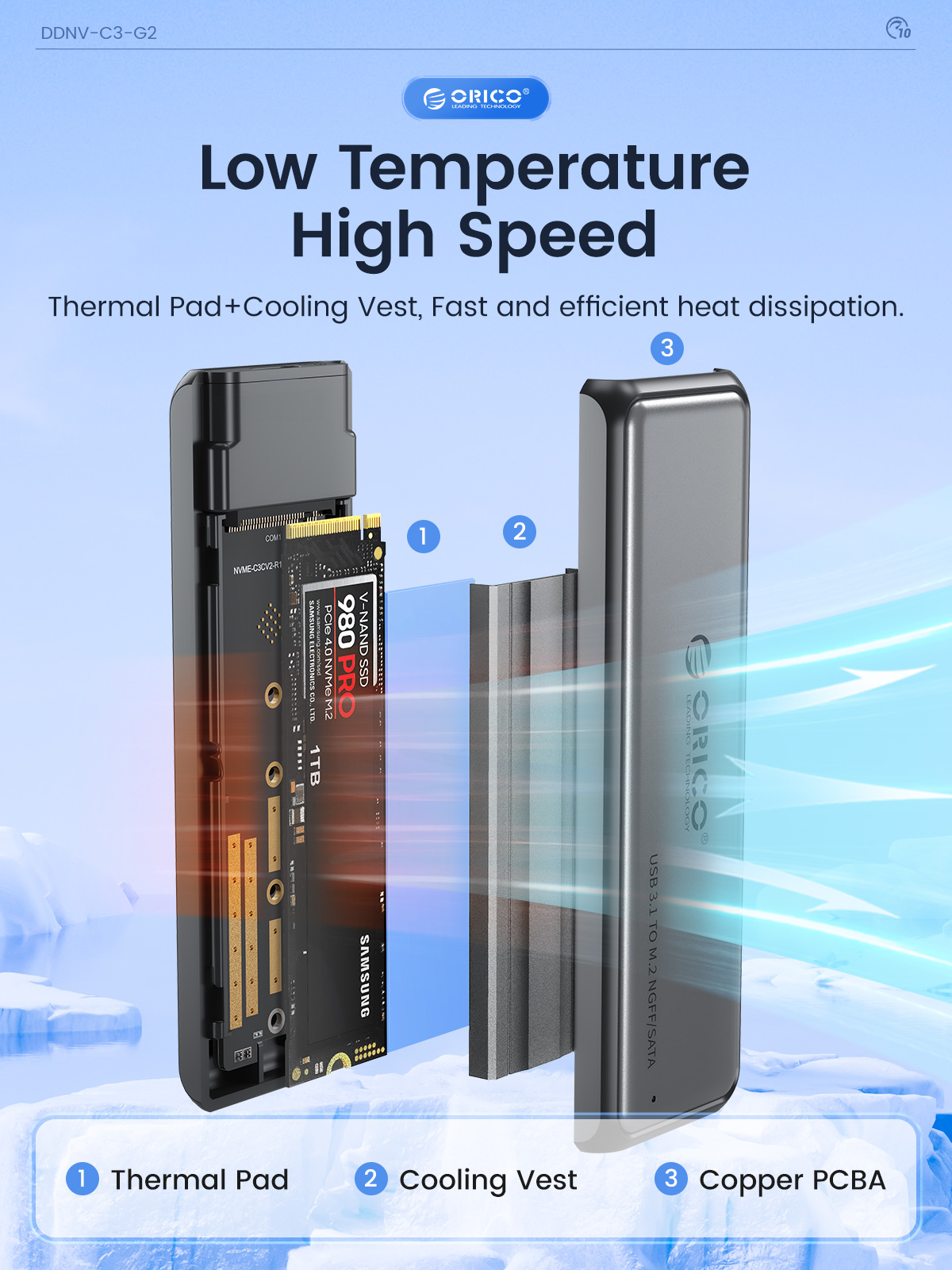 ORICO M.2 NVMe/SATA SSD Enclosure Case 10Gbps Tool-free M2 SSD Enclosure Dual Protocol Solid-State Drive Case for PS4 Laptop