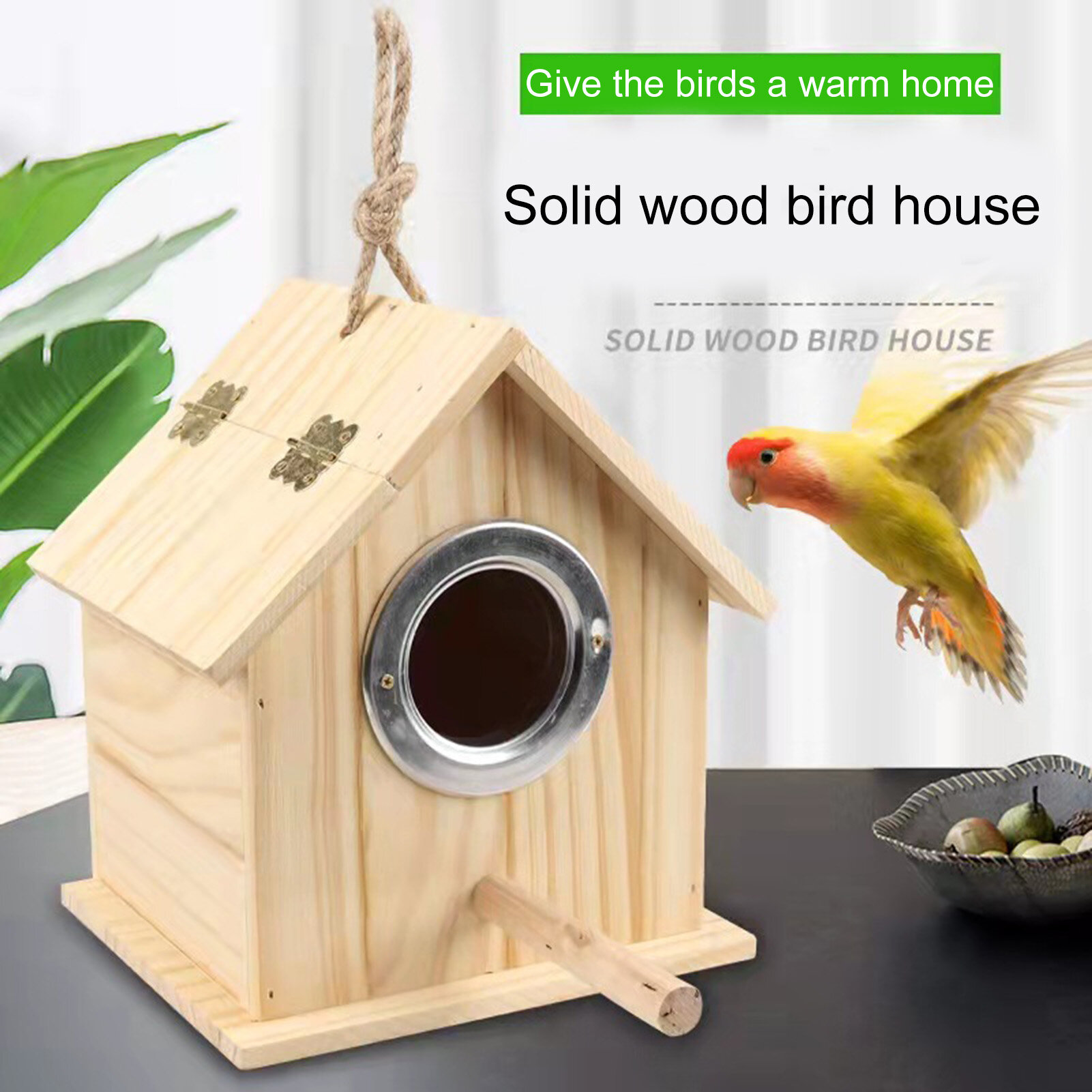 Pet country Bird Nest No Odor Large Space Rainproof Sun Protection Smooth Surface Shelter Multiple Use Wooden Hanging Bird House Bird Supplies Bird House Smooth