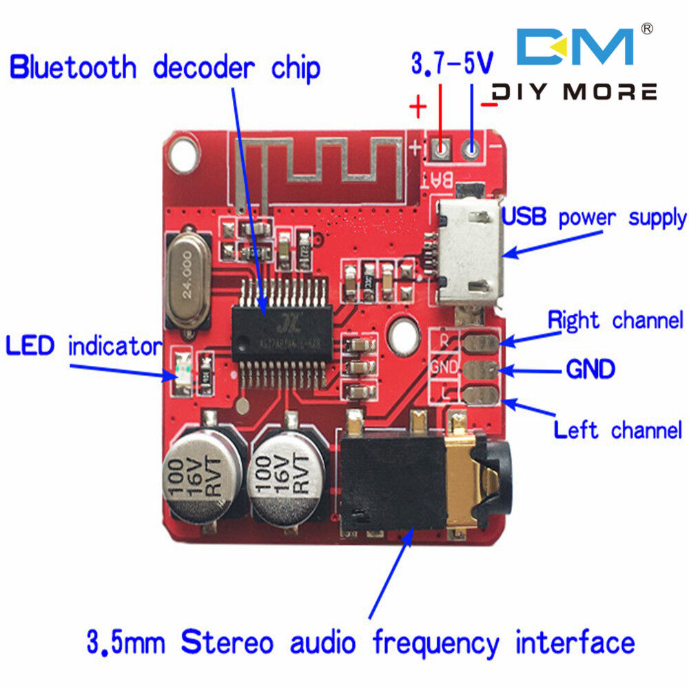 DIYMORE Mini MP3 Bluetooth BLE 4.1 Lossless Decoder Stereo Output Board Car Speaker Amplifier Module Circuit Board Module 3.7V 5V Micro USB