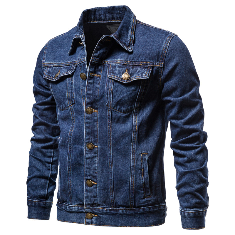 SUPERLI Áo Khoác Denim Nam Xuân Thu, Áo Khoác Bò Một Hàng Khuy Ve Áo Đơn Màu Đơn Giản Áo Khoác Ngoài Cotton Dáng Ôm Cho Nam 5xl-M