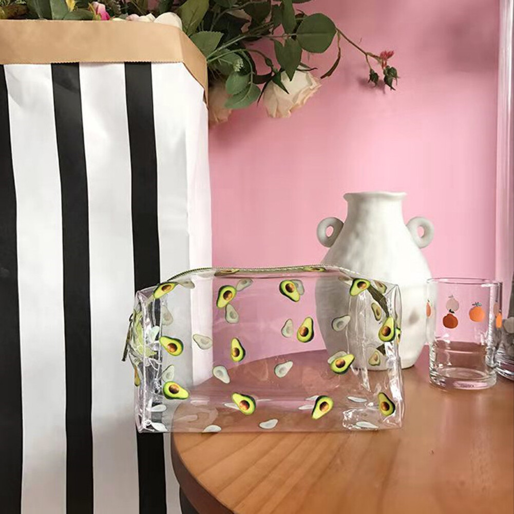 { Fast delivery }Clear PVC Cosmetic Bag Transparent Fruit Avocado Cosmetic Organizer Small Waterproof Multi-function for Women Girls Pen Storage Case
