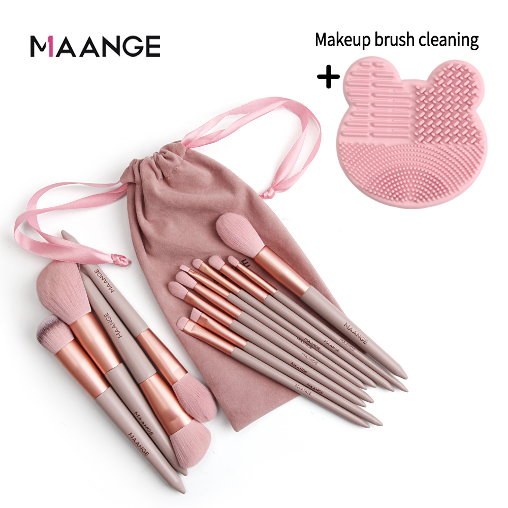 MAANGE 13 Pcs Makeup Brush Set Eyeshadow Blending Foundation Powder Eyebrow Blush Brush + brush cleaner