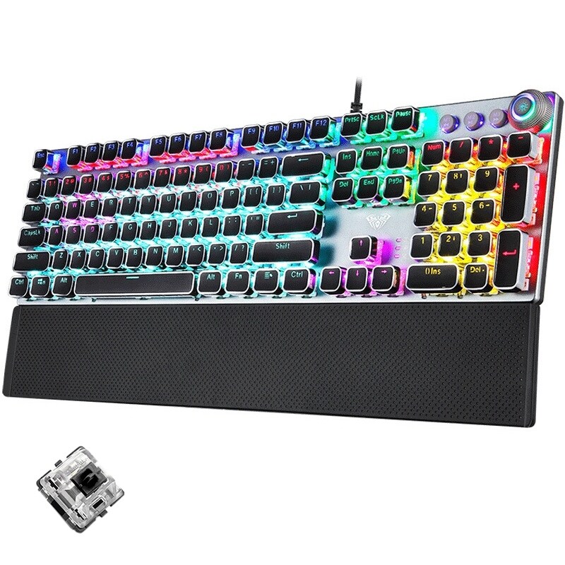 AULA F2088 108 Keys Mixed Light Plating Punk Mechanical Black Switch Wired USB Gaming Keyboard with Metal Button Singapore