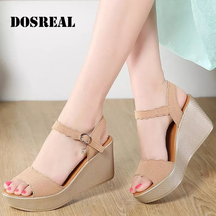 DOSREAL Summer Platform Sandals Fashion High Heel Women Sandal Wedges Shoes Casual Woman Peep Toe Black Bohemian Style Sandals
